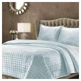 Luxury Velvet Quilt Twin Size Set - 260GSM Ultra-Soft Oversized Velvet Bedspread Comforter Set with 1 Sham, in Florence Haze Blue - Retail: $65
