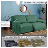 Squared Jacquard Design Extra Wide 75 - 100", Reclining 2 Seater Sofa, Extra Wide 6-Piece Reclining Loveseat Slipcover, Reclining Sofa Covers, Thick, Soft, Washable (Retro Green) - Retail: $35"