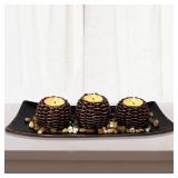 Coffee Table Decor, 3 Pieces Candle Holders with Tray and Rocks, Centerpiece Table Decorations for Living Room, Dining Room, Bedroom, Entryway Table Decor Thanksgiving Gift - Retail: $30