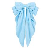 Big Long Tail Silky Satin Hair Bows, Oversized Hair Ribbon Bowknot French Barrettes for Women Girls Straight, Kinky, Coily, Curly, Wavy, Thick, Fine Long Hair Decor Accessories Set Sky Blue - Retail: 