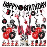 Rock and Roll Birthday Party Decorations - Happy Birthday Banner, Hanging Swirls, Cake Toppers and Balloons for Music Rock & Roll Party Supplies - Retail: $17