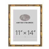 11x14" Picture Frame Wooden, Display Pictures 8"x10" with Mat or 11"x14" Without Mat, Gold Bamboo Poster Frames, Hanging Photo Frame Wall - Retail: $37"
