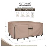 Rectangular Patio Heavy Duty Table Cover - 600D Tough Canvas Waterproof Outdoor Dining Table and Chairs General Purpose Furniture Cover Size 126L x 74W x 28H inch - Retail: $69