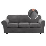 4 Pieces Thick Velvet Sofa Covers Couch Covers for 3 Cushion Couch Sofa High Stretch Slipcovers Furniture Protector Form Fit Luxury Couch Cover for Dogs Width Up to 90 Inch(Sofa,Grey) - Retail: $33