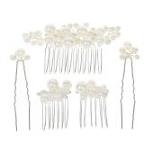 Hair Combs and Hair Pins for Bridal Women, Decorative Hair Accessories for Wedding Prom, Set of 5 (Silver)