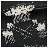 Hair Combs and Hair Pins for Bridal Women, Decorative Hair Accessories for Wedding Prom, Set of 5 (Silver)