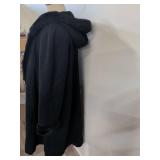 Black Long Wool Coat with Faux Fur Trim