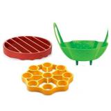 OXO Silicone Pressure Cooker Set 3 Piece Egg Rack Steamer Basket Cooking Rack - Retail: $172