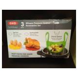 OXO Silicone Pressure Cooker Set 3 Piece Egg Rack Steamer Basket Cooking Rack - Retail: $172
