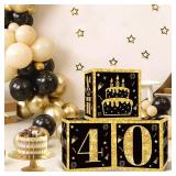 40th Birthday Decorations Boxes for Men- 3PCS Black Gold Happy 40th Birthday Balloons Boxes, 40 Year Old Party Supplies for Men Women - Retail: $12