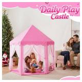 wilwolfer Princess Castle Play Tent for Girls Large Kids Play Tents Hexagon Playhouse with Star Lights Toys for Children Indoor Games (Pink) - Retail: $28