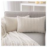 ANRODUO Pack of 1 Cream White Pillow Covers Decorative Throw Pillows 12x20 Inch for Couch Bed Living Room Soft Corduroy Striped Lumbar Cushion Case Boho Throw Pillows Neutral Room Fall Room Decor - Re