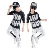 Boys Girls Sequins Hip Hop Costume Hiphop Jazz Dance Clothing Set (10, Black&Silver) - Retail: $27