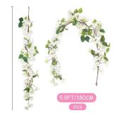IPOPU White Bougainvillea Artificial Garland 5.9FT 1 PCS â Silk Bougainvillea Hanging Flowers, Artificial Flower Garland for Wedding Arch, Backdrop, Home Decor - Retail: $16