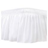 Biscaynebay Wrap Around Bed Skirts for Queen Beds 17\" Drop, White Adjustable Elastic Dust Ruffles Easy Fit Wrinkle & Fade Resistant Silky Luxurious Fabric Solid Machine Washable - Retail: $15