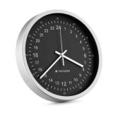 Navaris 24 Hour Wall Clock - 11.8\" Analog Military Time Clock with Silent Movement Non-Ticking Hands - Battery Operated - Silver Frame with Black Face - Retail: $27