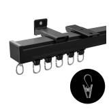 MaKefeile Ceiling Curtain Track Ceiling and Wall Mounted Heavy-Duty Curtains Rails Room Divider Curtains Shower RV Tracks Ceiling Sliding Curtain Rods With Clips,Black 6ft. - Retail: $50