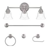 Marsden 23.5 in. 3-Light Brushed Nickel Modern Vanity Light with Matching 4-Piece Bathroom Hardware Accessory Kit