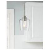 Hampton Bay Pavlen 1-Light Brushed Nickel Contemporary Hanging Mini Pendant with Clear Glass Shade