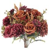 GTIDEA 2 Bundles Artificial Fall Flowers 2 Colors Fake Roses Silk Bouquets with Hydrangea Autumn Faux Flowers Arrangements for Home Fall Wedding Table Centerpieces Party Decor (Orange+Red) - Retail: $