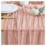 Wokceer Cheesecloth Table Runner Dusty Pink 10FT Boho Gauze Cheese Cloth Table Runner for Party 120 Inches Long Easter Rustic Sheer Table Runners for Baby Bridal Shower Wedding Decor Retail $9.99