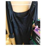 BLENCOT Womens Ruffle Long Sleeve High Waisted Long Wide Leg Jumpsuits Loose Fall Fashion Rompers Black X-Large Retail $35.81