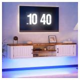 PAKASEPT Floating TV Stand, Wall Mounted TV Console with LED Lights and Doors, 63
