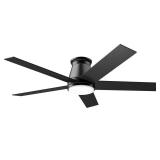 wurzee 52\" Flush Mount Low Profile Ceiling Fan, Black,6 Speeds DC Reversible Motor,Timing, Dimmable for Indoor, Patio,Porch, Garage, Shop - Retail: $90