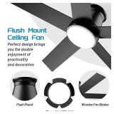 wurzee 52\" Flush Mount Low Profile Ceiling Fan, Black,6 Speeds DC Reversible Motor,Timing, Dimmable for Indoor, Patio,Porch, Garage, Shop - Retail: $90