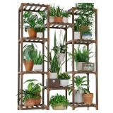 Bamworld Plant Stand Indoor Outdoor Tall Plant Shelf for Multiple Plants Pots Wood Flower Stand Large Flower Holder for Living Room, Patio, Balcony, Garden Decor, Brown - Retail: $29