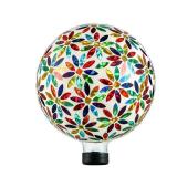 VOREEN Mosaic Glass Gazing Ball, Handmade Reflective Garden Globe for Outdoor Patio Lawn Yard Decor, 10\" Multi-Colored Flower Pattern, Festive Decoration for Holiday Atmosphere - Retail: $47
