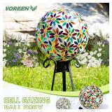 VOREEN Mosaic Glass Gazing Ball, Handmade Reflective Garden Globe for Outdoor Patio Lawn Yard Decor, 10\" Multi-Colored Flower Pattern, Festive Decoration for Holiday Atmosphere - Retail: $47