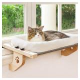 AMOSIJOY Cat Sill Window Perch Sturdy Hammock Seat with Cushion Bed Cover, Wood & Metal Frame for Large Cats, Easy to Adjust Windowsill, Bedside, Drawer and Cabinet (L) - Retail: $30