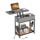 Colima Lift Top End Table with Charging Station and Wheels, Sofa Side Table with USB Port & AC Outlets, Movable Bedside Nightstand with Side Bag for Office Living Room Bedroom(Gray) - Retail: $83