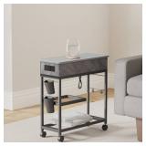 Colima Lift Top End Table with Charging Station and Wheels, Sofa Side Table with USB Port & AC Outlets, Movable Bedside Nightstand with Side Bag for Office Living Room Bedroom(Gray) - Retail: $83