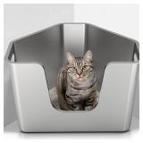 Stainless Steel Corner Cat Litter Box, Metal Litter Box with High Sided, One-Piece Corner Cat Toilet, No Assembly Required, Non-Stick, No Odor Kitten Litter Pan, Easy to Clean, for Small Medium Cats -