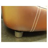 Pet Sofa, faux Leather Surface dark brown white contrast stitching, Solid Wood Frame Dog Bed/cat Bed, (Brown,~24w x 16d x 7h in front/12 in back) with feet - Retail: $90