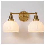 Teqinchy 2-Light Gold Wall Sconces,Vintage Bathroom Wall Sconce Light with Milk Glass Double Arm Brass Bathroom Vanity Light for Living Room Bedroom Kitchen E26 Hardwire Indoor - Retail: $103
