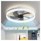 AHAWILL Low Profile Ceiling Fans with Lights,19.7\" Flush Mount Ceiling Fan with Remote,Reversible,Noiseless,Dimmable,White Fandelier Chandelier Ceiling Fan for Bedroom. Black - Retail: $90
