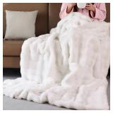 BlanketSolution Faux Fluffy Fur Light Cream Beige Throw Blanket for Bedroom Couch Bed 50x60 Bunny Fuzzy Blanket for Adults Sofa Office Soft Thick Blanket Room Decor 860 GSM - Retail: $43