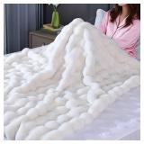 BlanketSolution Faux Fluffy Fur Light Cream Beige Throw Blanket for Bedroom Couch Bed 50x60 Bunny Fuzzy Blanket for Adults Sofa Office Soft Thick Blanket Room Decor 860 GSM - Retail: $43