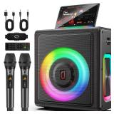Karaoke Machine, Portable Bluetooth 5.3 Speaker with 2 Wireless Microphones for Adults, PA System with Pitch Correction & Echo Adjustment, Supports TWS/TF Card/USB/AUX/Live for Home Party - Retail: $1