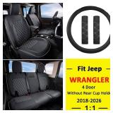 GIANT PANDA Jeep Wrangler 4 Door JL 2018-2026 Full Set Car Seat Covers for Sahara Sport Rubicon Willys Without Rear Cup Holder, Customized Faux Leather - (Black+Gray) - Retail: $219