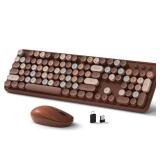 Links9+ Wireless Keyboard and Mouse, Full-Size Retro Typewriter Keyboard with Round Keycaps, 2.4GHz for Windows, Mac, Laptop, PC, Desktop (Coffee Colorful) - Retail: $34