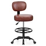 Brick Attic Drafting Chair with Backrest â Adjustable Foot Rest Rolling Stool with Wheels, PU Leather Swivel Stool for Office Spa Studio Lab Counter Salon Home Work Bar Kitchen Shop(Ember Brown) 