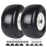 AR-PRO (2-Pack) 13x6.50-6 Flat Free Tire and Wheel - Universal 13x6.5-6 Solid Rubbe Riding Lawn Mower Tire with Rim - With 5.5\"-7.8â Centered Hub and 3/4\" Bearings extra 5/8\" 1/2â Bushing