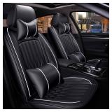 FREESOO Car Seat Cover Leather, Waterproof Seat Covers Full Set Automotive Cushion Universal Fit for Honda Toyota Nissan Hyundai Lexus with Pillows (Black White 2) - Retail: $99