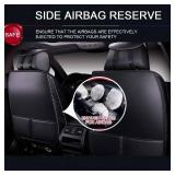 FREESOO Car Seat Cover Leather, Waterproof Seat Covers Full Set Automotive Cushion Universal Fit for Honda Toyota Nissan Hyundai Lexus with Pillows (Black White 2) - Retail: $99