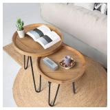 Oakrain Nesting Tables for Living Room, Round Nesting Coffee Table, Farmhouse End Tables Living Room Set of 2, Wood Side Tables Set of 2 for Sofa, Bedroom - Retail: $104