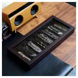 Besforu Knife Display Case Organizer storage 8 pocket knives, Folding Knife Holder with Real Glass Window Topï¼ Pocket knife collection box for men gift (Ebony Veneer 8 slot) - Retail: $67